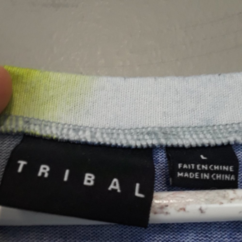 Tribal MultiColor Hi Low knit 3/4 sleeve Top - Picture 3 of 8